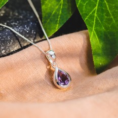 Hampers and Gifts to the UK - Send the Amethyst Teardrop Silver Necklace